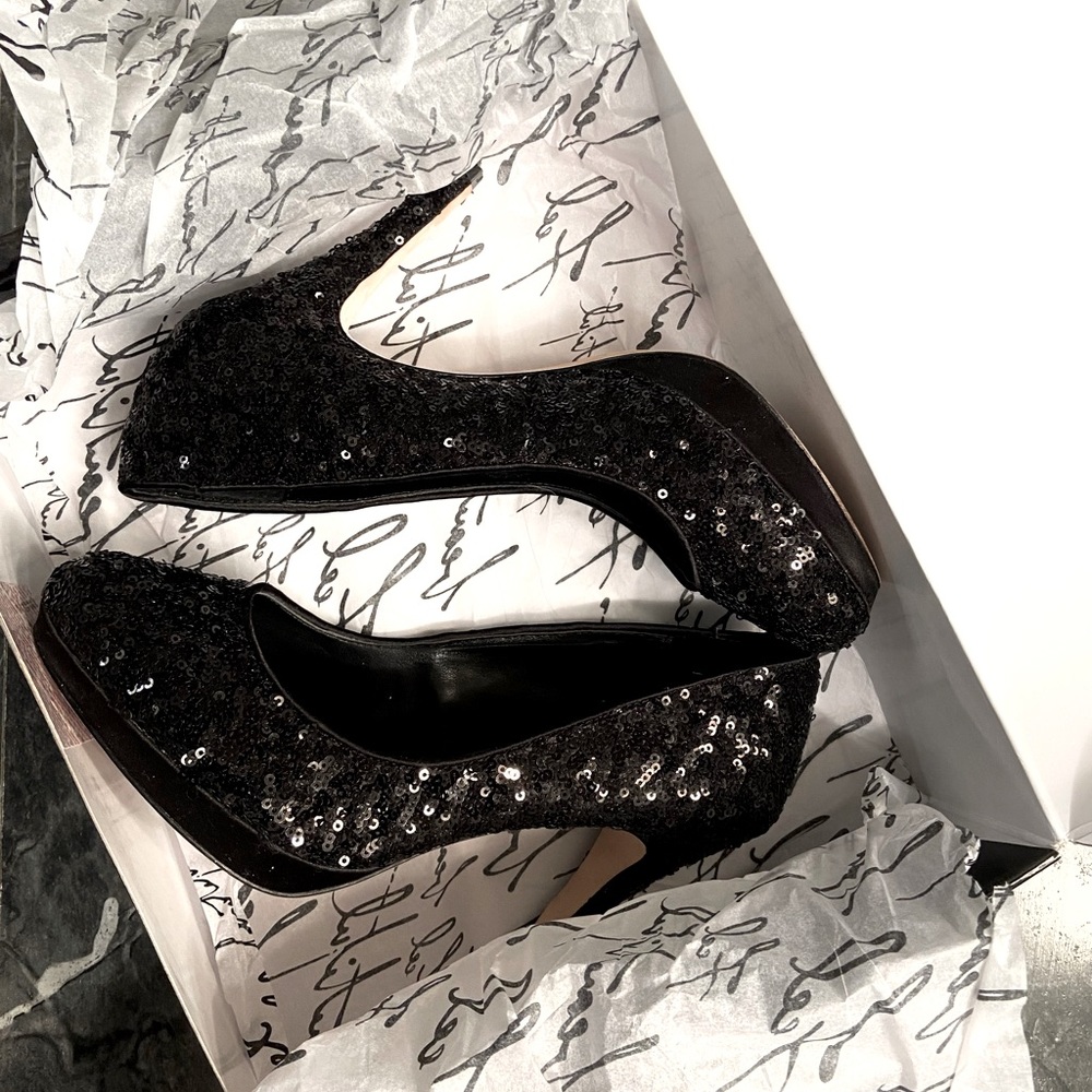 Sequined Black Heels